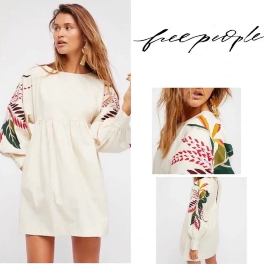 FREE PEOPLE Mini Obsessions Embroidered Dress Ivory Women’s Size M